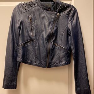 Navy blue leather jacket